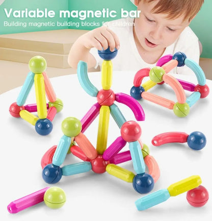 64 PCS Magnetic Building Blocks Set in Orange Box | STEM Educational Magnetic Construction Toy | Colorful Magnetic Tiles for Kids
