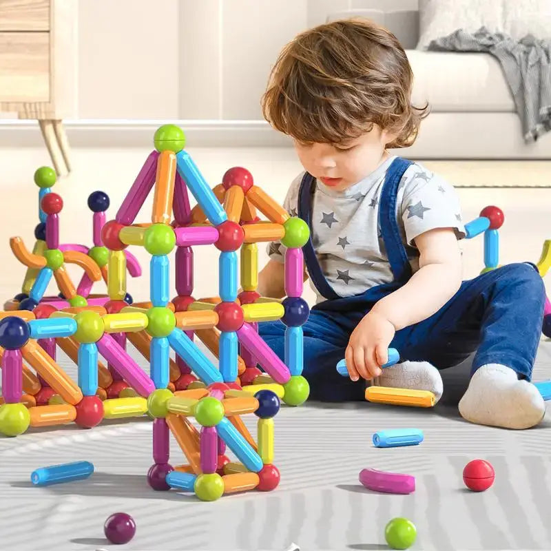 64 PCS Magnetic Building Blocks Set in Orange Box | STEM Educational Magnetic Construction Toy | Colorful Magnetic Tiles for Kids