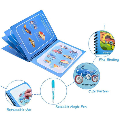Magic Water Coloring Book for Kids | Reusable Educational Drawing Book with Water Pen